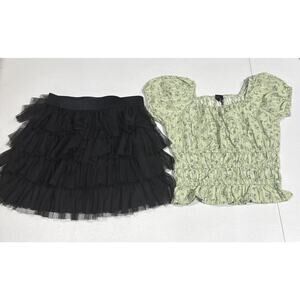 Girls Clothes Art Class Green Floral Top & Epic Threads Tiered Skirt Girls XL